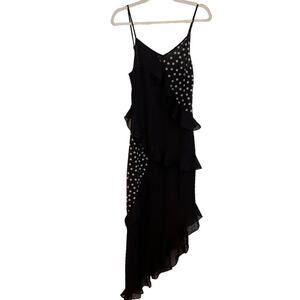 NEW Rumored Black & White Polka Dot Sleeveless Ruffle Midi Dress Size XS/S